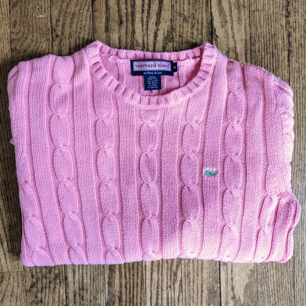 Vineyard Vines Cable Knit Pink Crew Neck Sweater M